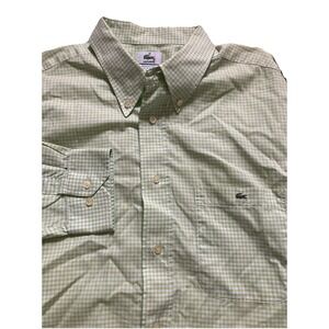 Lacoste Shirt Men's 44 Extra‎ Large Green Check Preppy Pocket Embroidered